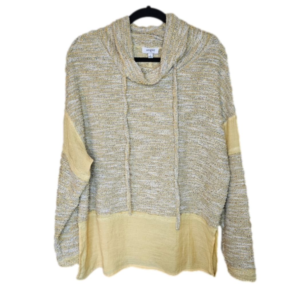 UMGEE Boho Funnel Neck Mixed Media long sleeve top Size Small